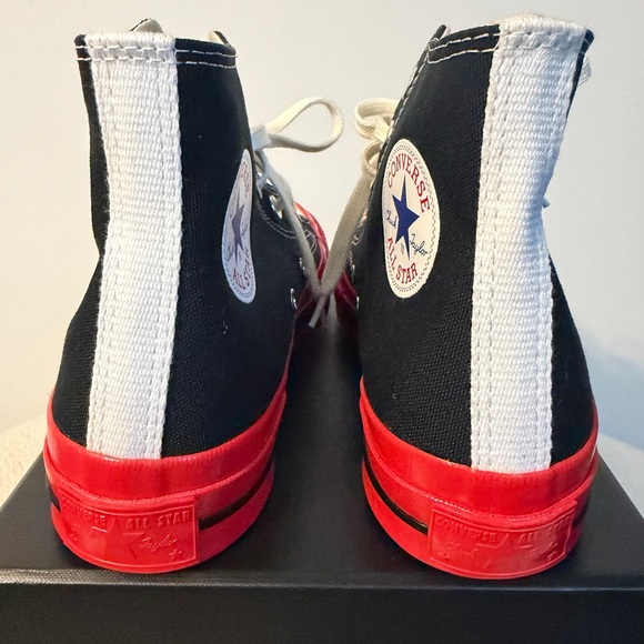 Converse des Garcons Black and Red High-Top Sneakers - Picture 3 of 8